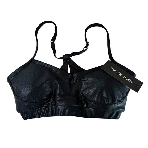 Haute Body Vegan Leather Matte Black Sports Bra NWT - Picture 2 of 6